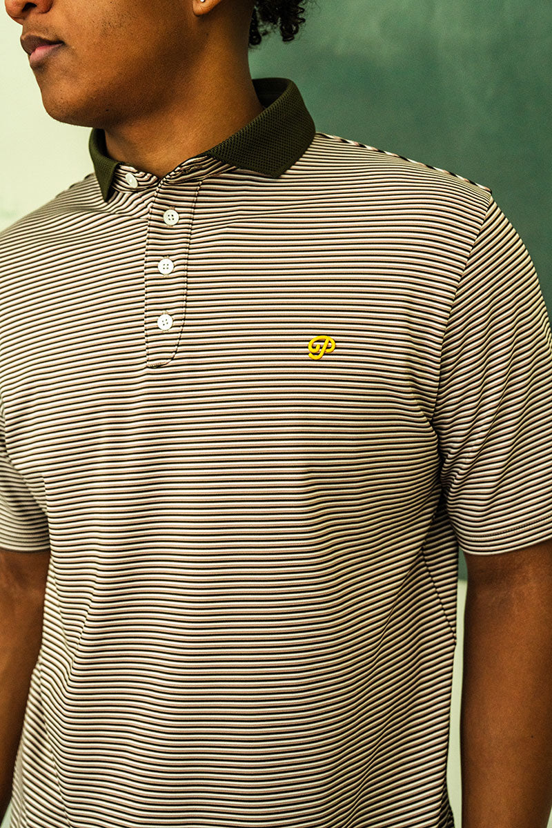 Public Athlete Striped Polo (Olive/Cream)
