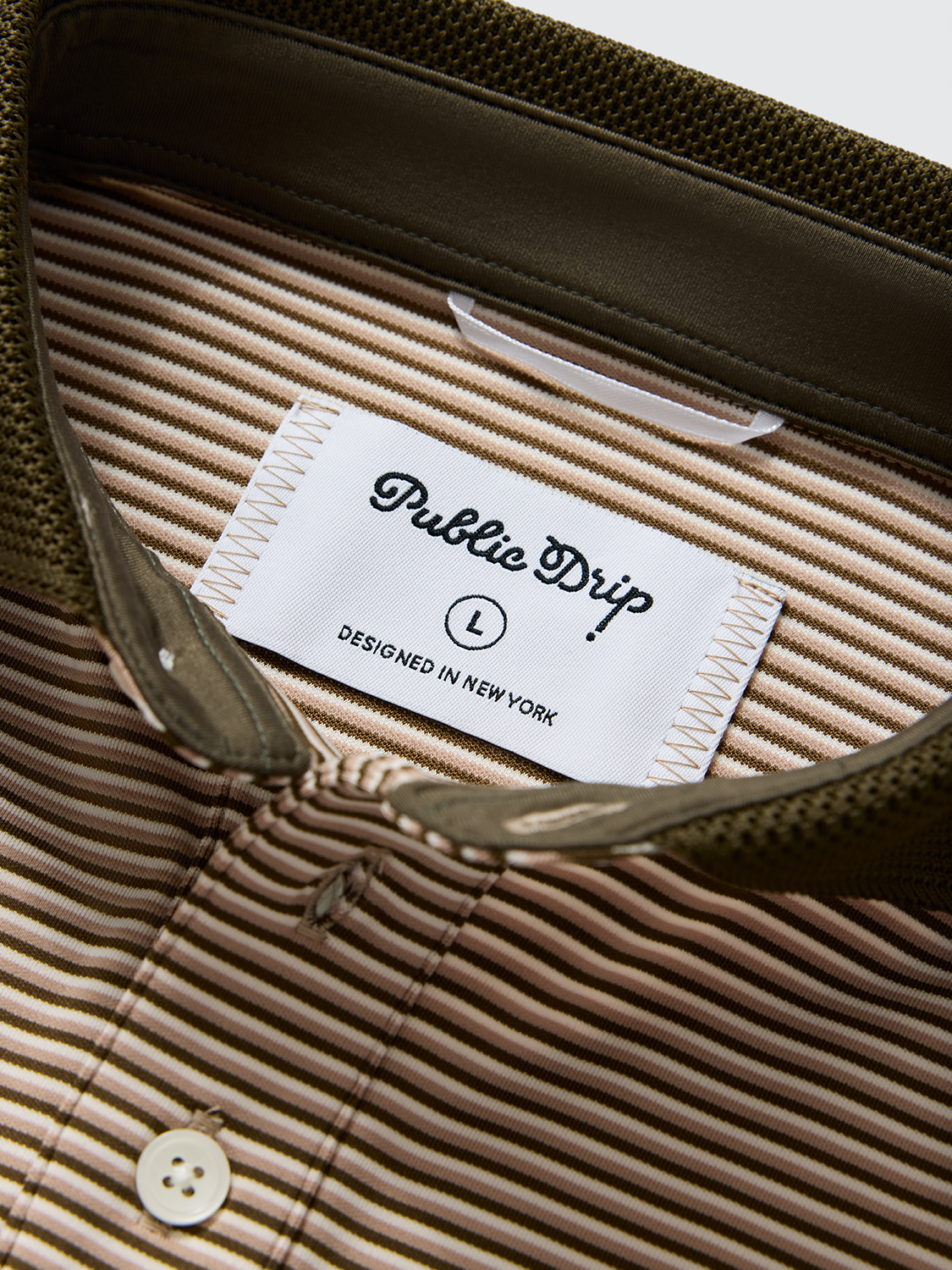 Public Athlete Striped Polo (Olive/Cream)