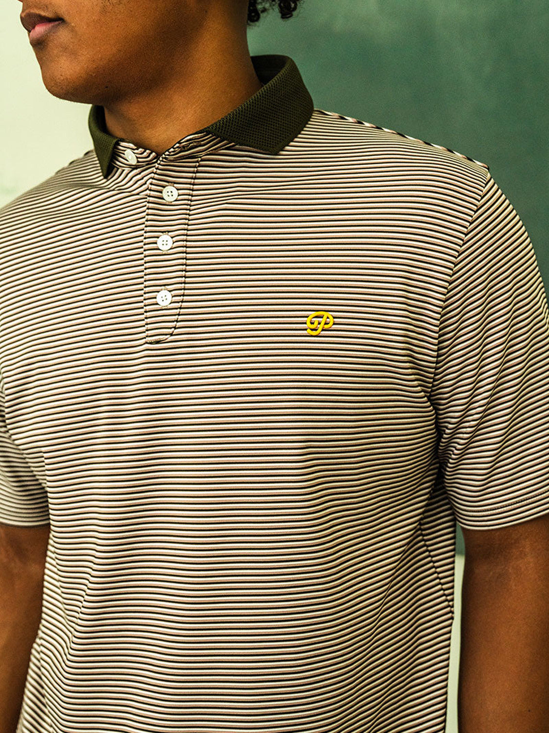 Public Athlete Striped Polo (Olive/Cream)