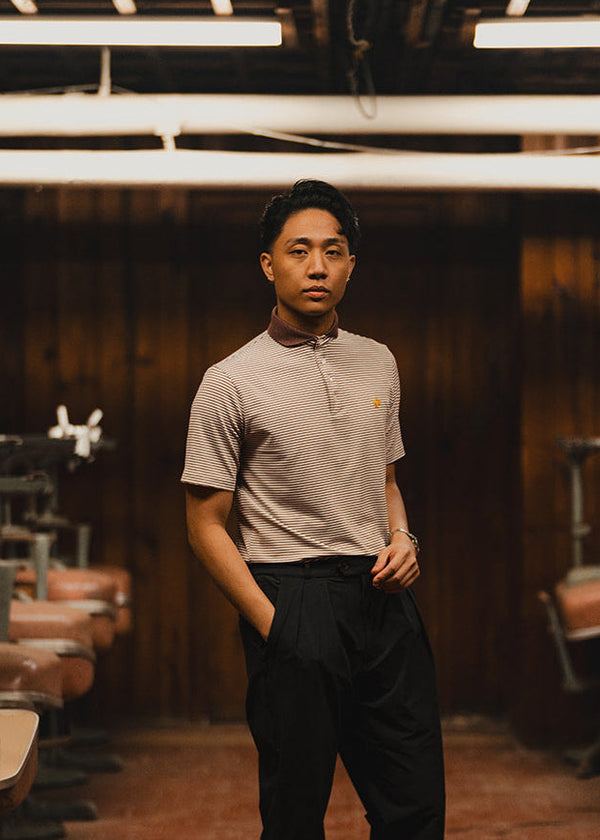 Public Athlete Striped Polo (Muave/White)