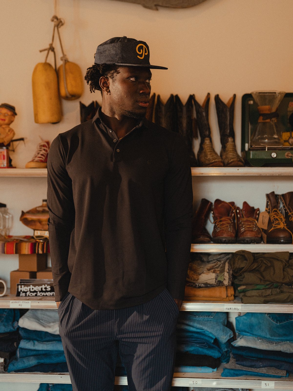 Triborough Waffle Knit Polo (Black)