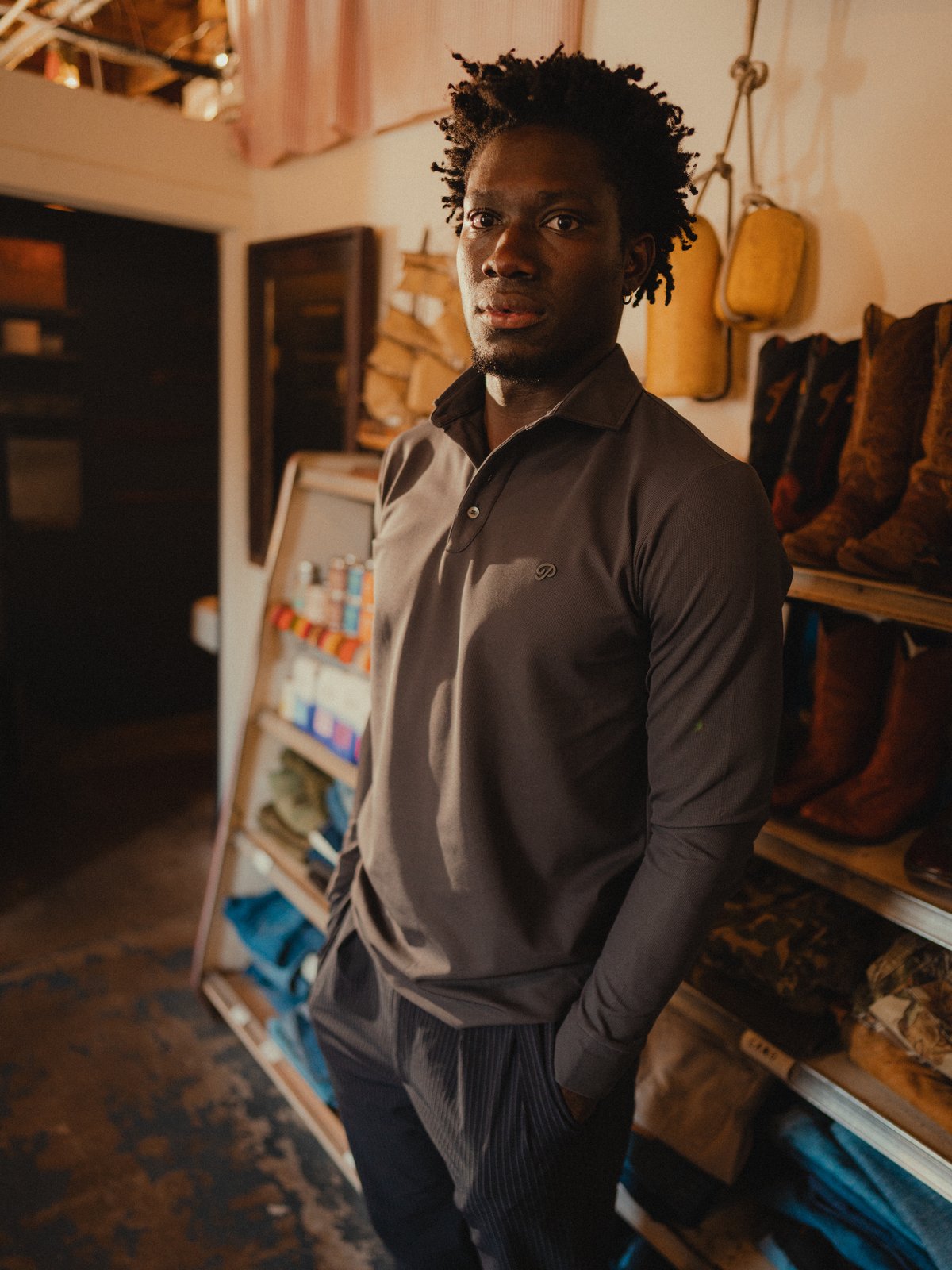 Triborough Waffle Knit Polo (Dark Slate)